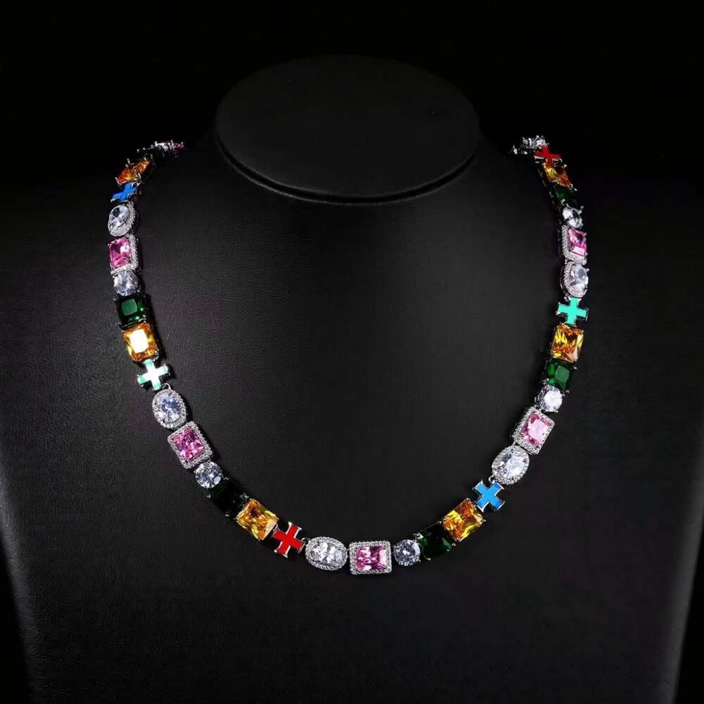 Multi Color Gemstone Cross Necklace 20 D 019
